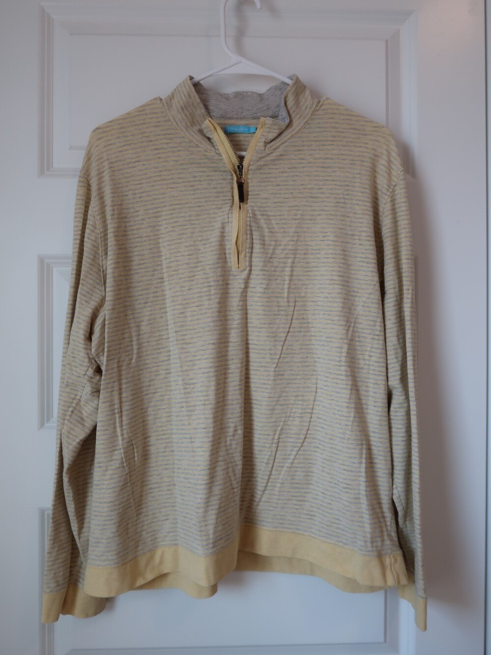 J. McLaughlin Men's Quarter Zip Striped Yellow and Gray Top Size XL